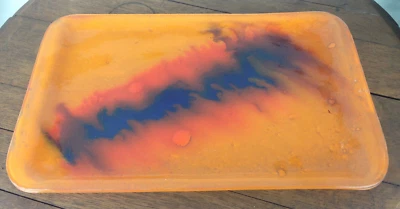 Vintage Rectangular Orange & Blue Glass Tray Mid Century Modern #WH-7 - Image 1 of 2