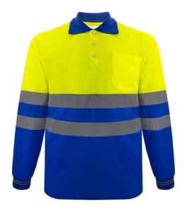 ZUJA Safety Long Sleeve T-Shirt Reflective Stripes Hi-vis Yellow-Blue Shirt Bri - Picture 1 of 6