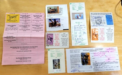 LOT OF 8 DUCK/FOWL/BIRD STAMPS ON LICENSE VARIOUS YEARS AND STATES READ #132 - Image 1 of 4