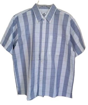 Jockey Shirt Men's XL Button Up Blue White Windowpane Short Sleeve Cotton Blend  - Image 1 of 4