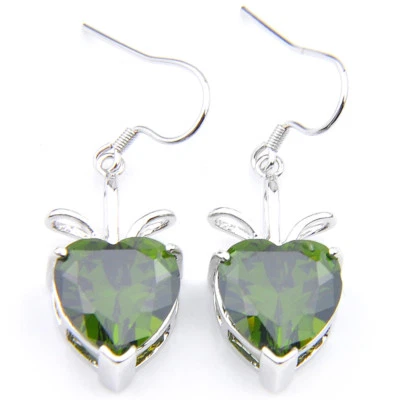 Pendientes de gancho colgantes naturales deslumbrantes corazón de amor gemas de peridoto de oliva para mujer Foto 1 de 4