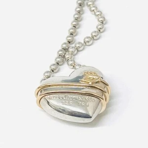 TIFFANY & Co. 18K Yellow Gold Heart Arrow Necklace Pendant Silver 925 16" 40cm - Picture 1 of 6