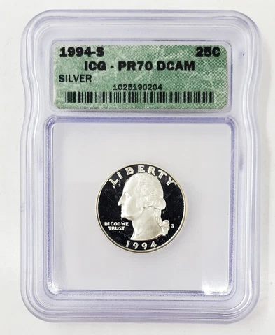 Proof 1994 S Silver Washington Quarter 25c ICG PR 70 Deep Cameo K76 Cover