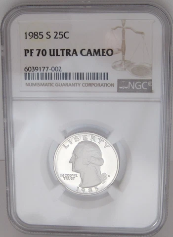 1985-S Washington Quarter NGC PROOF Graded PF70 ULTRA CAMEO - NEW Slab The BEST Cover