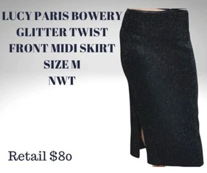 NWT Black Lucy Paris Bowery Glitter Twist Front Midi Skirt Size- Medium - Picture 1 of 4