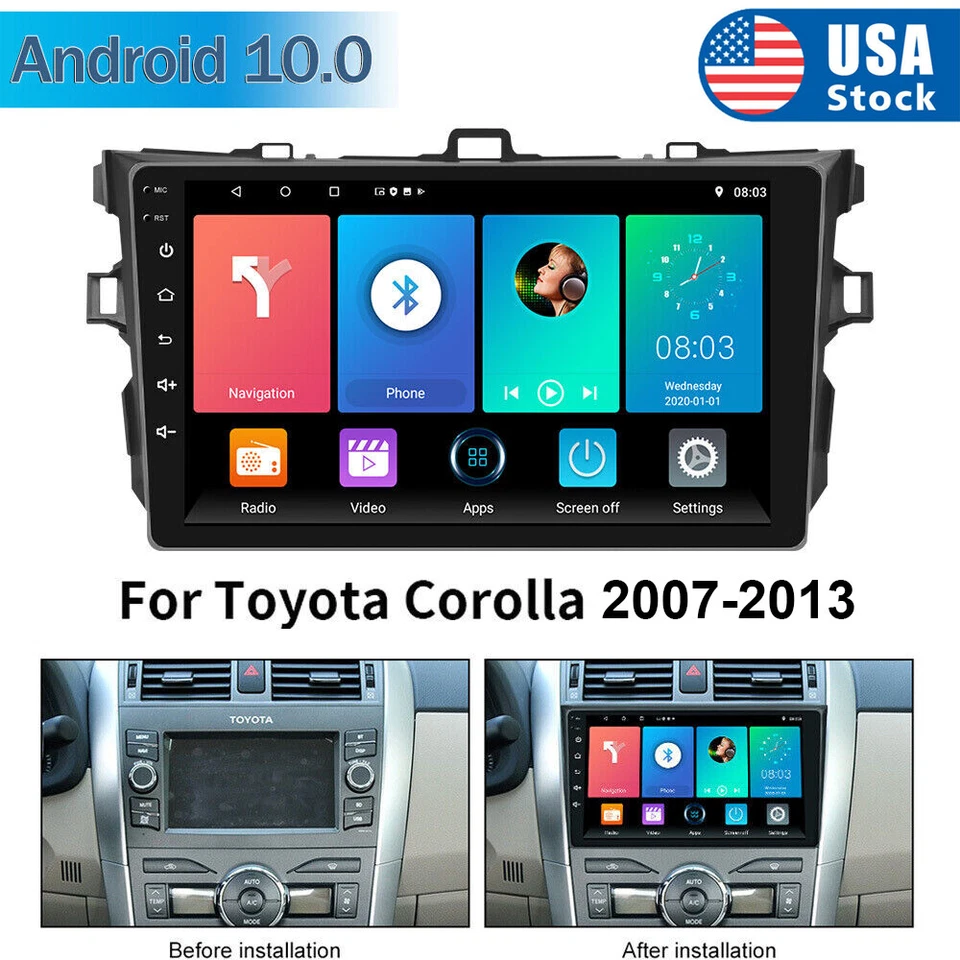 Radio estéreo de coche WIFI para Toyota Corolla 2007-2013 navegación GPS 9" Android 10. Foto 1 de 4