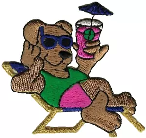 Brown Cartoon Dog Patch Drinking Martini Embroidered Cut out Iron on Sew on - Picture 1 of 1