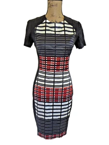 CUE MULTI-COLOUR GEOMETRIC SHORT SLEEVE MID LENGTH DRESS SIZE 8 - Picture 1 of 6