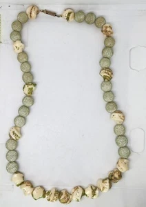 Vintage Japan Green Cream Single Strand Molded Lucite Sugar Bead Necklace - Picture 1 of 7