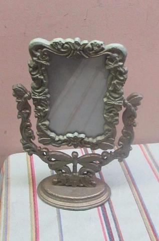 Vintage Gilded Iron Swivel Frame Mirror Case 12" x 7" Holds 4" x 6" Insert Cover