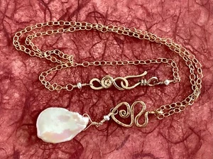 14K Gold fill Chain with Goddess Pendant and Dangling Fresh water Cultured Pearl - Picture 1 of 19