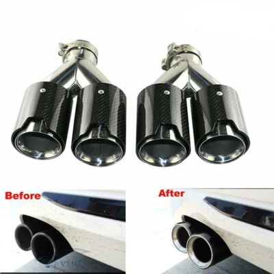 Pair 2.5'' ID 3.5'' OD Y Carbon Fiber Exhaust Pipe Dual End Tip For BMW M Series - Image 1 of 4