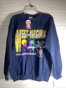 Vintage West Virginia Mountaineers Bowl Sweatshirt Crewneck Size Lg 1995 NWT - Picture 1 of 13