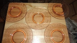 Vintage Set of 5 Pink Depression Glass Etched Floral Salad/Dessert Plates - Picture 1 of 24