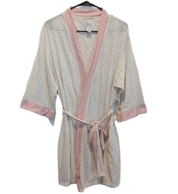 Bata de punto suave Aria con cinturón rosa guinga/floral talla grande Shabby Chic casa de campo Foto 1 de 4