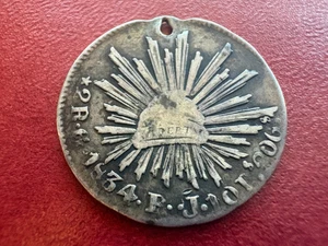 1834 Go Mexico 2 Reales Silver — XF Detail, Holed — Early Guanajuato Issue - Picture 1 of 6