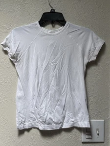 Athleta Girl T-Shirt Size L 12 White Short Sleeve Crew Neck Breathable Logo - Picture 1 of 7