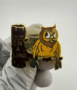 VTG OWL OUT ON A LIMB Enamel Lapel Pin By C. Sanders - Picture 1 of 7