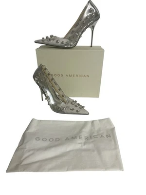好美国珠宝艾玛一脚蹬高跟鞋 8 码水钻 4 英寸银色高跟鞋 — 第 1/4 张图片