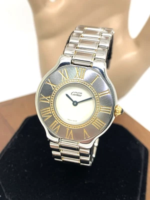 Cartier Must 21 relógio feminino suíço quartzo mostrador prata dois tons aço 31mm - Imagem 1 de 4