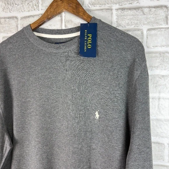 Polo Ralph Lauren Gris Gofre Texturizado Manga Larga Cuello Redondo Camiseta Hombres XL NUEVO CON ETIQUETAS Foto 1 de 4