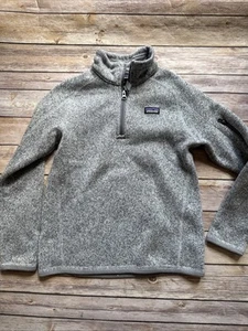 Patagonia Youth 10 Medium Heather Gray Sweater 1/4 Zip Fleece Jacket Sleeve Zip - Picture 1 of 8
