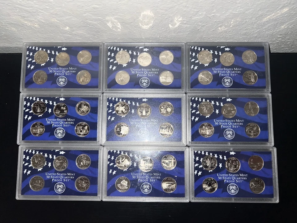 1999 - 2008 50 State Proof Quarter Set of 9 Slabs INCOMPLETE SEE PICS 45 COINS - Image 1 of 4