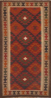 Tapete de corredor oriental reversível Kilim 3x7 tecido plano geométrico estilo sudoeste - Imagem 1 de 4