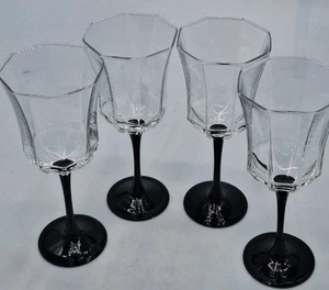 4-VTG MCM Luminarc France schwarzer Stiel Wein/Wasser Gläser Achteck 8" hoch - Bild 1 von 7