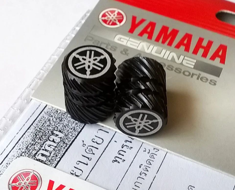 YAMAHA MOTORCYCLE QUAD TYRE WHEEL VALVE DUST CAP SET OF TWO HALF KNURLED BLACK - Image 1 of 1