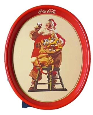 Coca-Cola Serving Tray Coke 1987 Santa Claus Christmas Oval 15" x 12" - Image 1 of 4