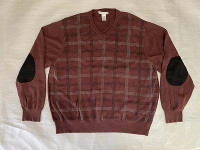 Geoffrey Beene Men's Brown Plaid V-Neck Pullover Sweater Size XXL Big & Tall Cas - Image 1 of 4