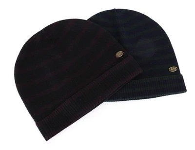 Scotch & Soda Bonnet En Laine Duo Pour Hommes Violet Bleu Rayé Ensemble D'Hiver - Photo 1/4