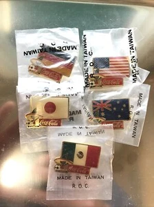 FREE SHIPPING Lot Of Five 1980 Coca Cola Winter Olympics Flag Pins Lake Placid + - Picture 1 of 6