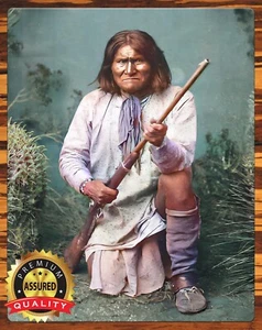 Gerónimo - Jefe Indio Apache - Raro - Letrero de Metal 11 x 14 - Imagen 1 de 4