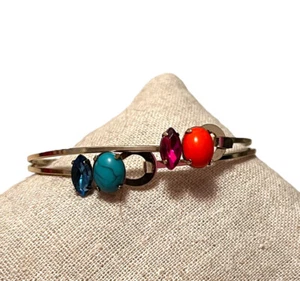 Sequins Set Of 2 Gold Tone Multi-Color Stone And Rhinestone Bangles - Picture 1 of 4