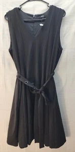 Simply Vera Wang Dress Womens Medium Blk Short V Neck Tie Waist Flowy Pockets - Picture 1 of 12