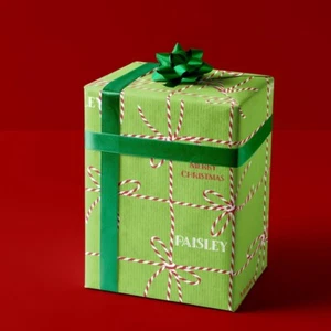 Christmas Wrap w/ Personalized Name Elegant Vintage Holiday Green Wrapping Paper - Picture 1 of 10
