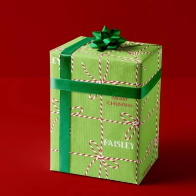 Christmas Wrap w/ Personalized Name Elegant Vintage Holiday Green Wrapping Paper - Image 1 of 4