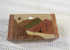 WOOD TRINKET BOX HAND MADE WITH INLAYS – MOUNTAIN FISHERMAN DESERT SMALL