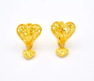 Herz Gold Ohrhänger Thailand Schmuck Damen 24K vergoldet Geburtstagsgeschenk - Bild 1 von 8