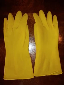 Yellow Latex Household Cleaning Dishwashing Gloves Size Large, Pack of 10 Pairs - Picture 1 of 3