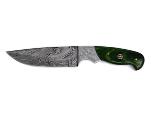 Steel Hunting/Camping Fixed Blade Knife(Tinted Green Pakka Wood) - Picture 1 of 6