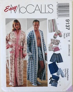 McCalls 9137 Misses Mens Robe Boxers Wrap Slippers Sewing Pattern Sz S-M-L - Picture 1 of 1
