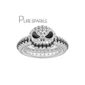 Bague or blanc 14 carats diamant citrouille/crâne éternité - cadeau Halloween - Photo 1/4