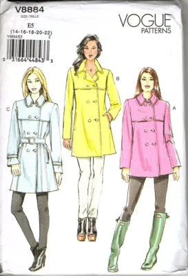 Vogue V8884 Misses 14 to 22 Casual Belted Car Coat Uncut Sewing Pattern - Image 1 of 2