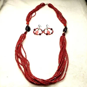 Vintage Multi Layer Bead Statement Necklace And Drop Earrings  Set - Picture 1 of 9