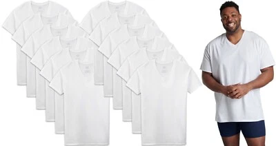 12 Camisetas Blanco Alto Hombre 2XLT 50-52 Cuello en V Fruta del Telar 2EGA 127-132 CM Foto 1 de 4