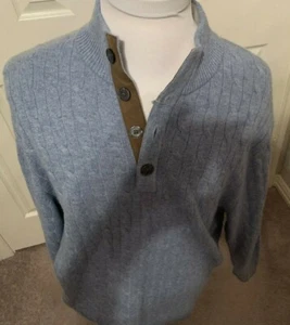 DANIEL CREMIEUX Sweater Heather Blue CASHMERE Cable Knit Sweater XL - Picture 1 of 11
