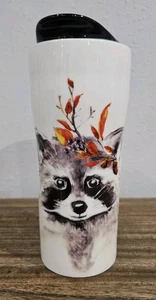 Taza de viaje mapache Ciroa tapa porcelana diseñada en Australia hojas otoñales 7" - Imagen 1 de 8